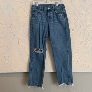 American Eagle Outfitters Women's Distressed Straight Jeans - Light Blue